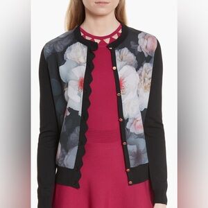 Ted Baker NWOT Shelsi Chelsea Floral Front Gold Button Long Sleeve Cardigan